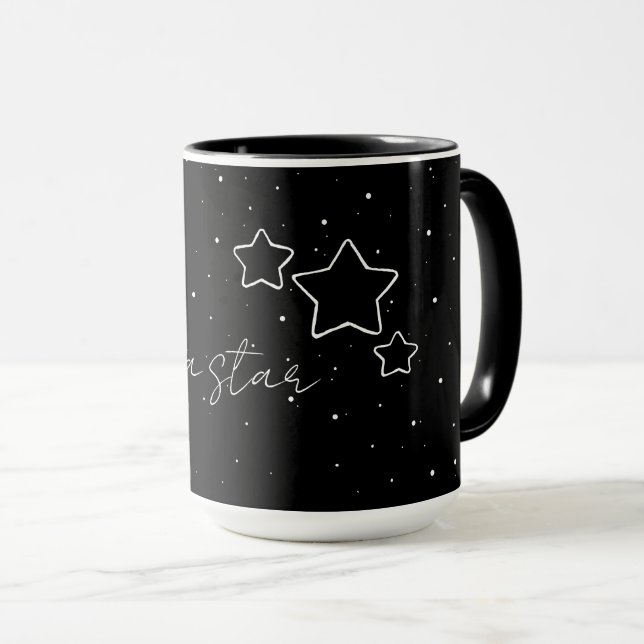 Taza Star Trio en blanco y negro con mensaje y nombre (Anverso derecho)