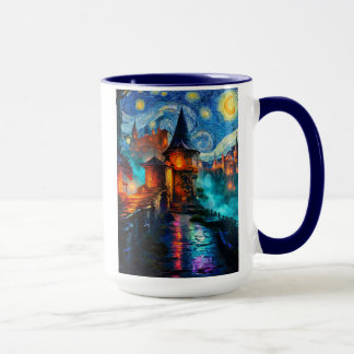 Taza Starry Night Fantasy Fortress Magical Art