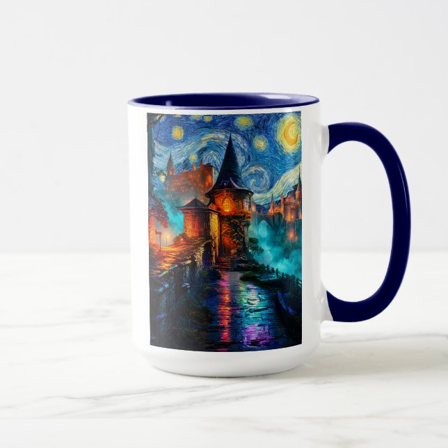 Taza Starry Night Fantasy Fortress Magical Art (Derecha)