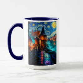 Taza Starry Night Fantasy Fortress Magical Art