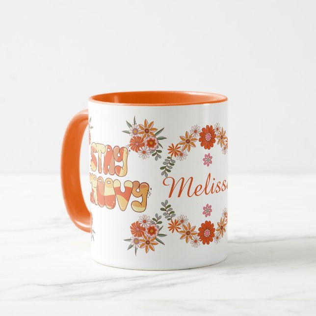 Taza Stay Groovy Retro Boho florido margarita diseño fl (Anverso izquierdo)