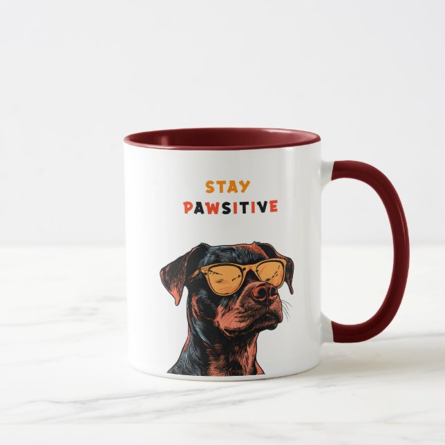 Taza Stay Pawsitive Mug – Cool Dog with Sunglasses Illu (Derecha)