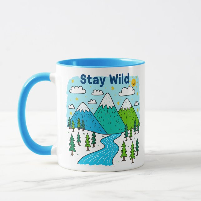 Taza Stay Wild Mountain River Kids Art Design (Izquierda)