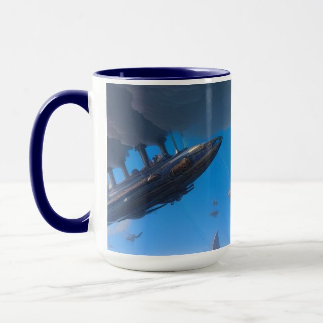 Taza Steampunk Barco Aéreo de Vapor SciFi (Izquierda)