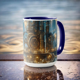 Taza Steampunk Futurista ciudad antigua con medusas