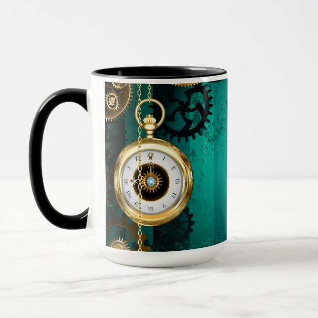 Taza Steampunk Jewelry Watch on a Green Background (Izquierda)
