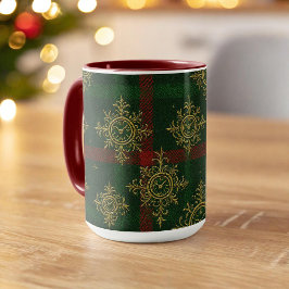 Taza Steampunk Snowflake Tartán rojo y verde
