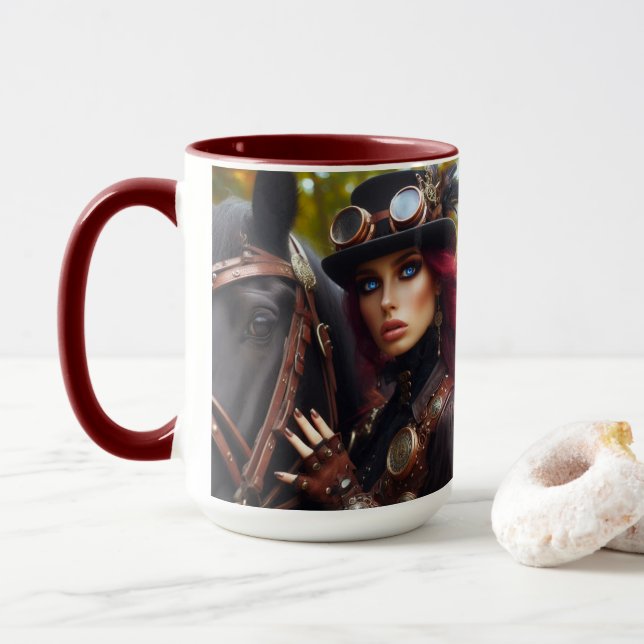 Taza Steampunk Victorian Lady Dark Rider (Con donut)