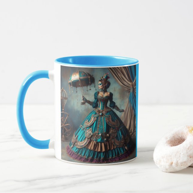 Taza Steampunk Vintage Lady Circus Performer (Con donut)