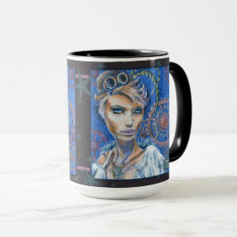 Taza Steampunk Woman Fantasy Retrato Mug con engranajes
