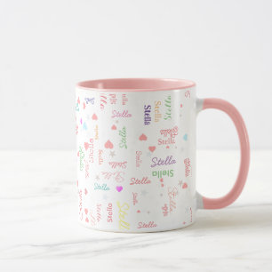 Taza Stella color personalizado nombre corazones mágico