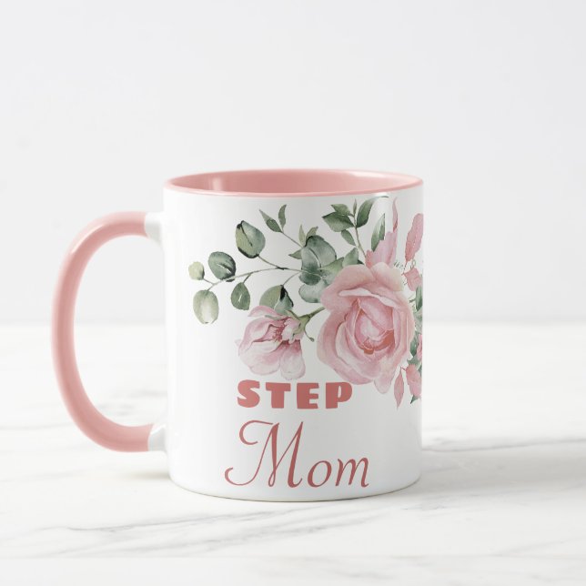 Taza Step Mom Year Established Custom Pink Roses  (Izquierda)
