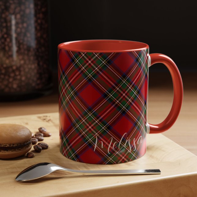 Taza Stewart Tartán, Clan Verde Rojo Personalizado (Rustic Plaid Stewart Tartan 11oz Coffee Mug)