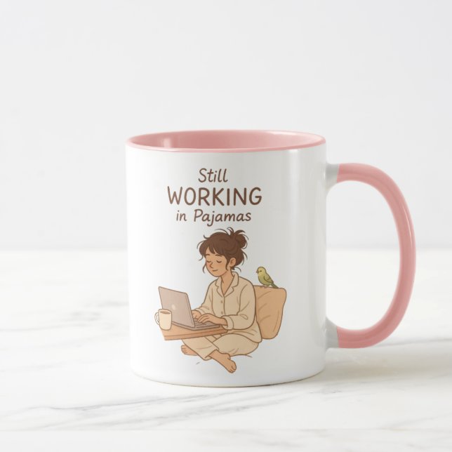 Taza Still Working in Pajamas – Cozy Work-from-Home Mug (Derecha)