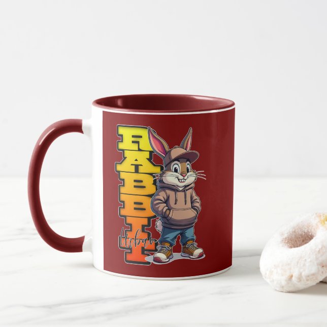 Taza Street Rabbit – Urban Easter Bunny Design - caneca (Con donut)