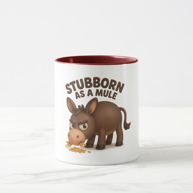 Taza Stubborn as a mule funny cartoon donkey (Centro)