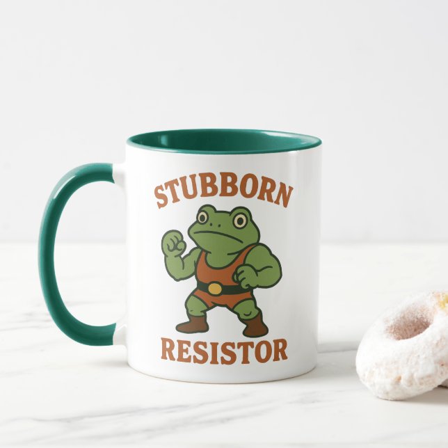 Taza Stubborn Resistor - Motivational Frog Gym Tee (Con donut)