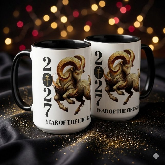 Taza Stunning Gold Chinese Year of Fire Goat 2027 (Stunning Red & Gold Chinese Year of the Fire Goat 2027 15oz Combo Mugs Cover Photo)