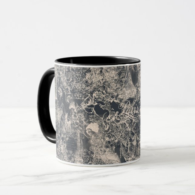 Taza Stylish Black Paris Toile Design (Anverso izquierdo)