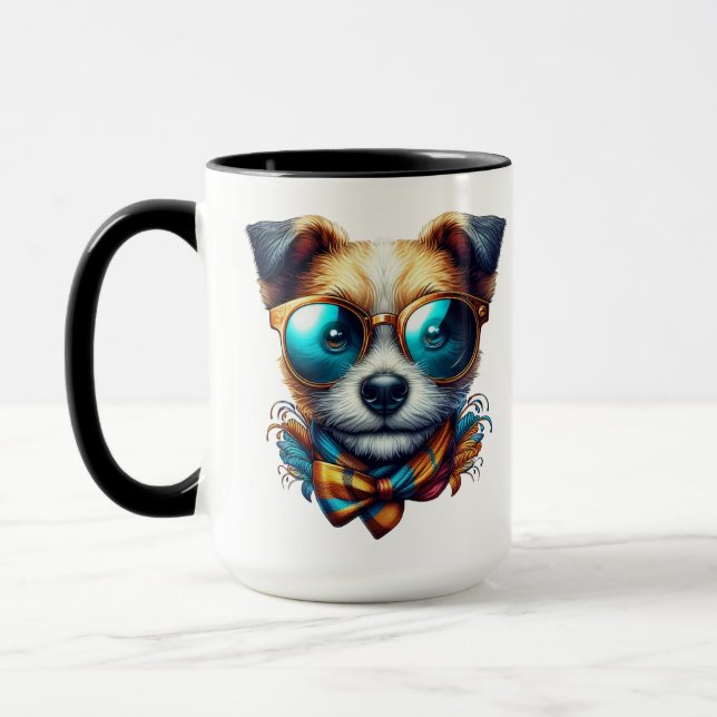 Taza Stylish Dog With Glasses Colorful Modern Pet Art (Izquierda)