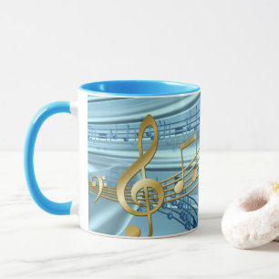 Taza Stylish Trendy Baby Blue Musical Notes