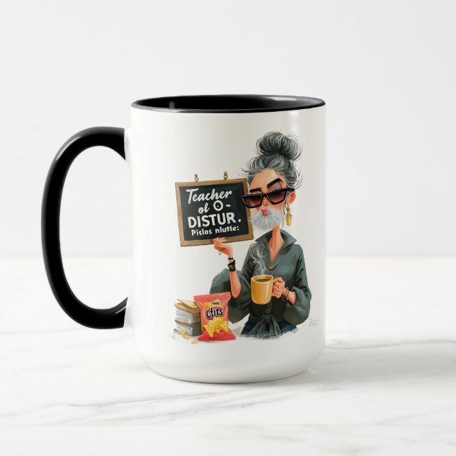 Taza  Stylized Retro Illustration of a Man with Chips  (Izquierda)