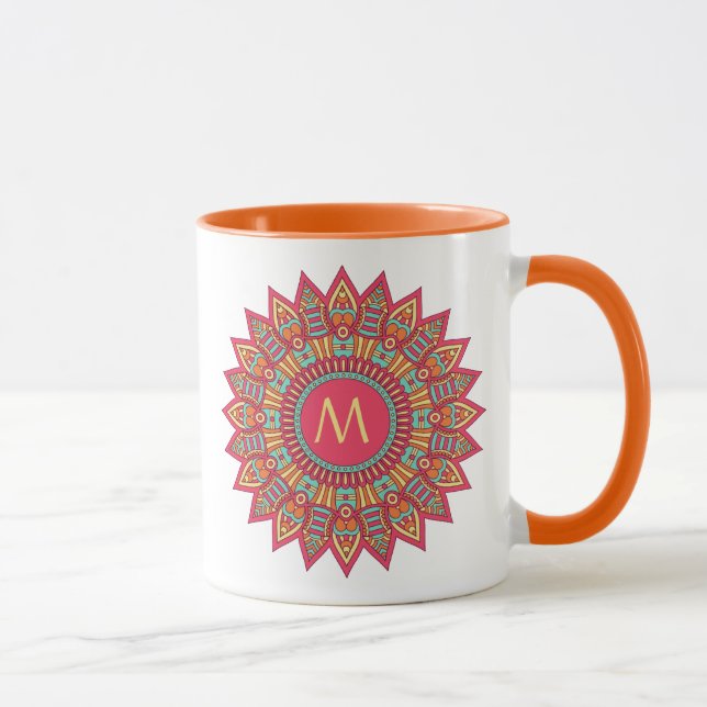 Taza Su monograma en un marco de Boho (Derecha)