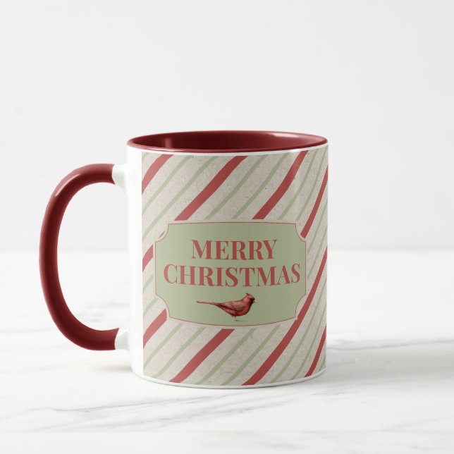 Taza Su nombre cardenal y Navidades Stripes Mug (Izquierda)