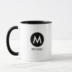 Taza Su nombre es Monograma Blanco Negro
