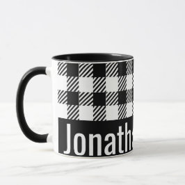 Taza Su nombre mug Black White Gingham Checks