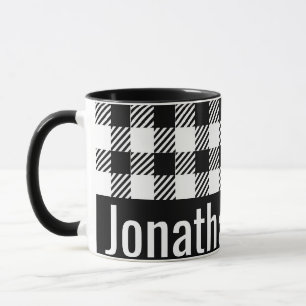 Taza Su nombre mug Black White Gingham Checks