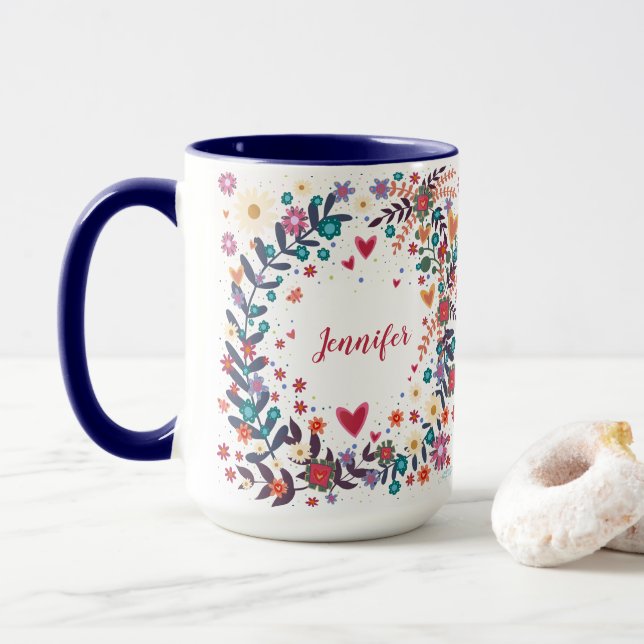 Taza Su Nombre Personalizado Floral Bonito Inespiritivi (Con donut)