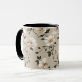 Taza Suave patrón floral beige rosa blanca