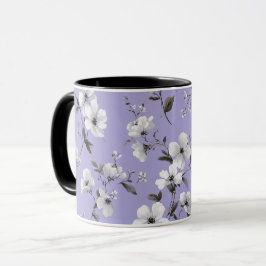 Taza Suave patrón floral blanco de flor de lavanda