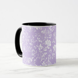 Taza Suave Patrón Floral Blanco Lavanda Púrpura