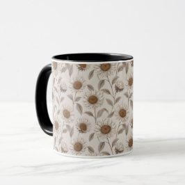 Taza Suave patrón floral de girasol crema neutral