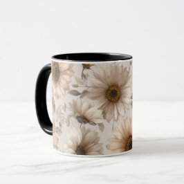 Taza Suave patrón floral de girasol crema neutral