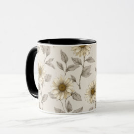 Taza Suave patrón floral de girasol crema neutral