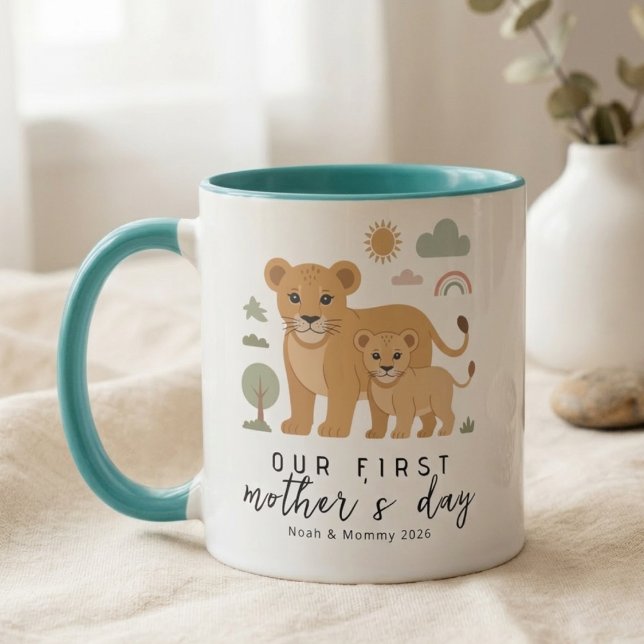 Taza Suave Primer Día de la Madre León Mamá Bebé (Subido por el creador)