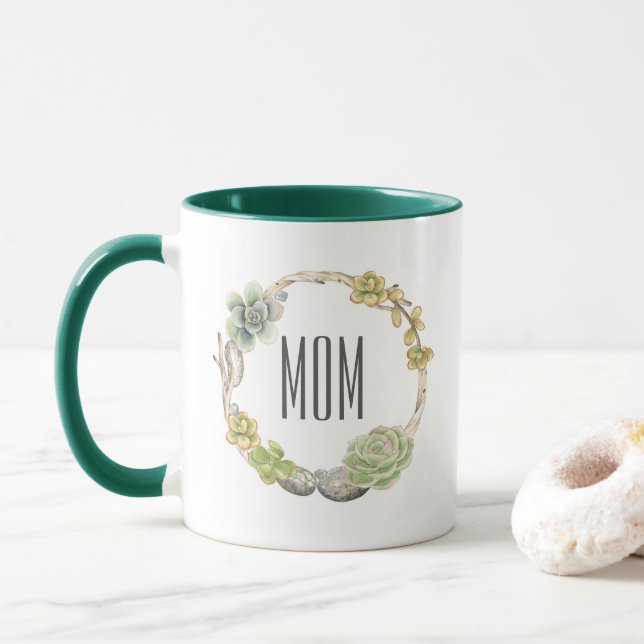 Taza Succulents, ramitas y el día de madre de las (Con donut)