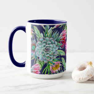 Taza Suculentos Echeveria Cactus Flowers Patrón