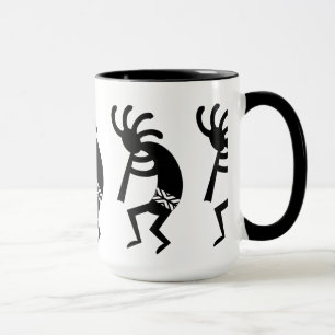 Taza Sudoeste blanco y negro Kokopelli