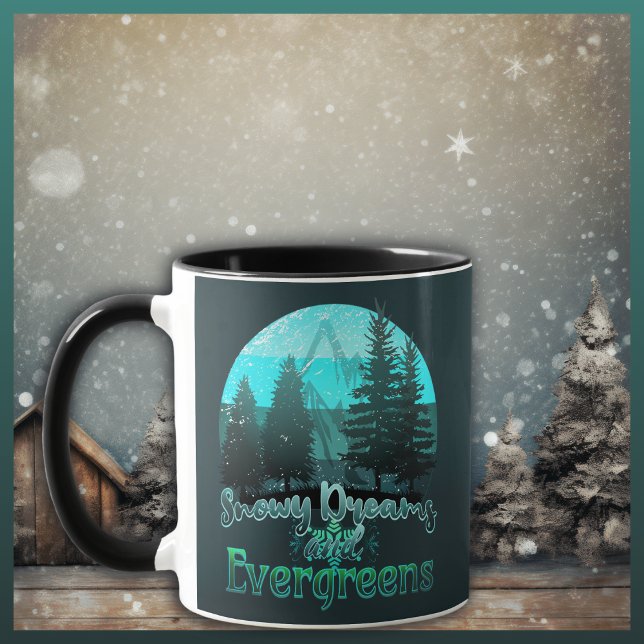 Taza Sueños de nieve y atardecer retro de Evergreens (Subido por el creador)