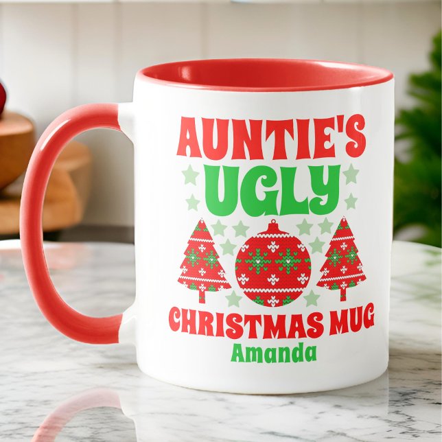Taza Suéter de Navidades feos de la tía personalizada (Subido por el creador)
