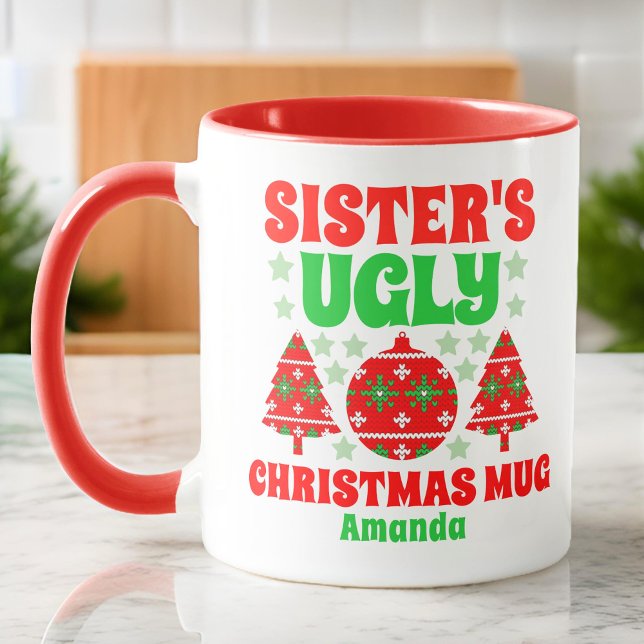 Taza Suéter de Navidades feos de una hermana personaliz (Subido por el creador)