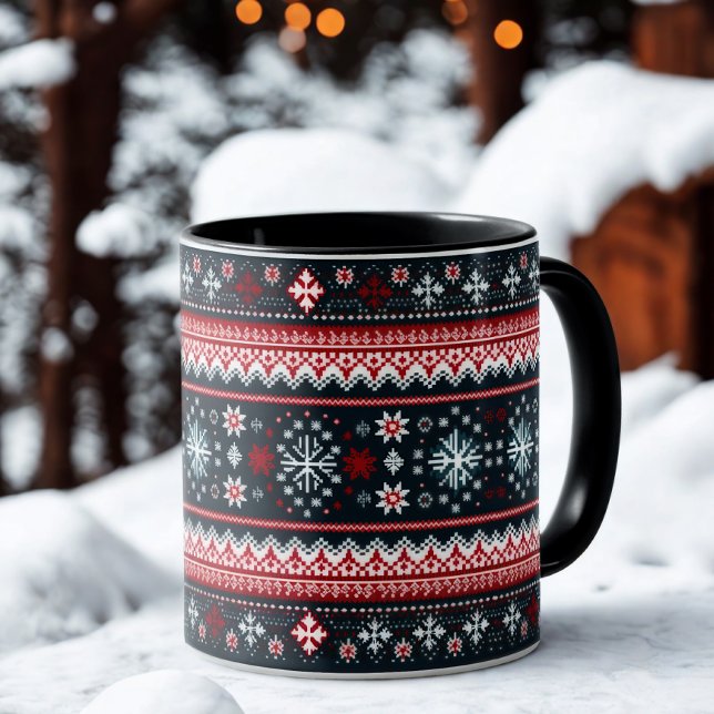 Taza Suéter Feo Rojo Azul Copos de Nieve Fiesta (Subido por el creador)