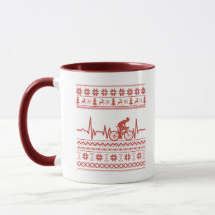 Taza Suéter navidad feo montando en bicicleta