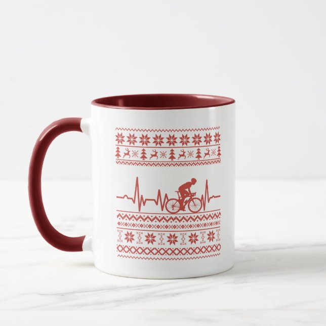 Taza Suéter navidad feo montando en bicicleta (Izquierda)