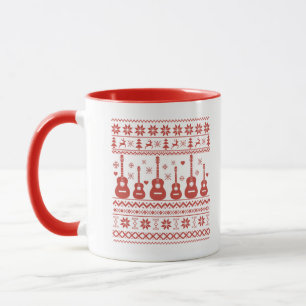 Taza Suéter navideño feo guitarra acústica