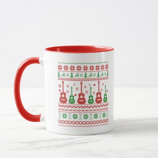 Taza Suéter navideño feo guitarra acústica (Izquierda)